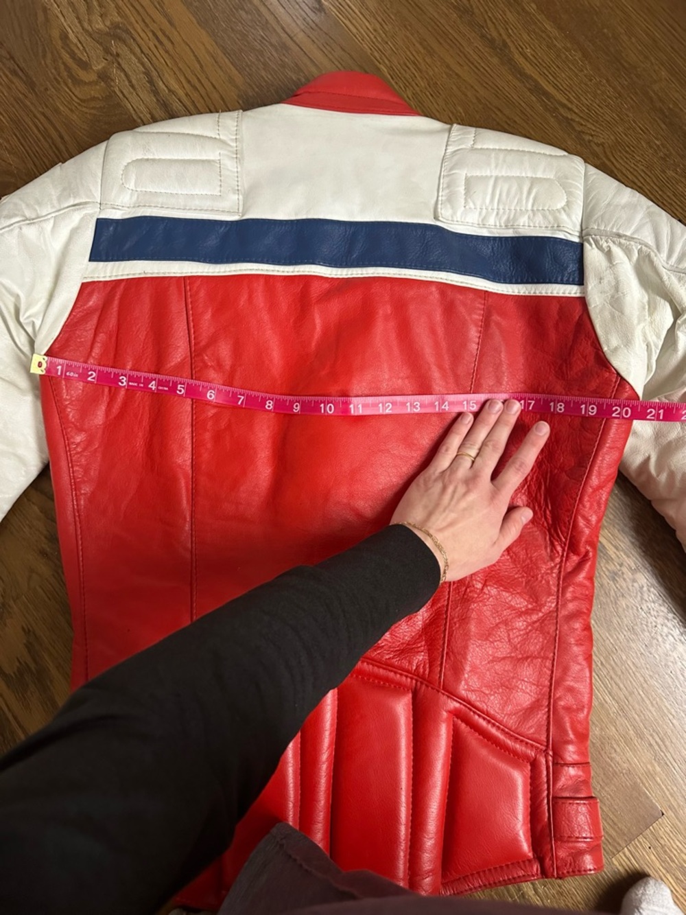 Vintage Honda Leather Motorcycle Racing Jacket Red White Blue Mens Size 42 - Picture 13 of 16